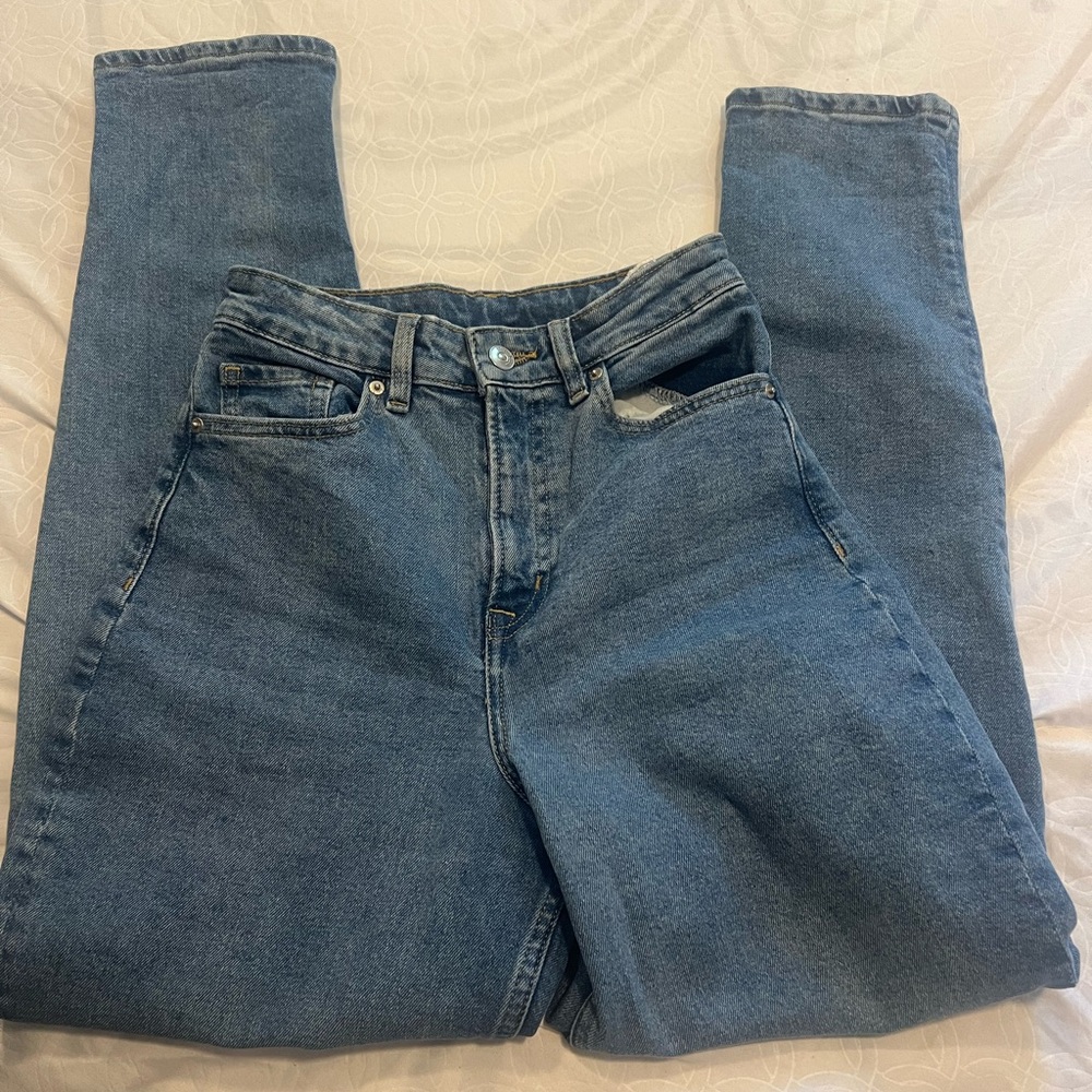 Medium washed high waisted jeans straight boot cut jeans